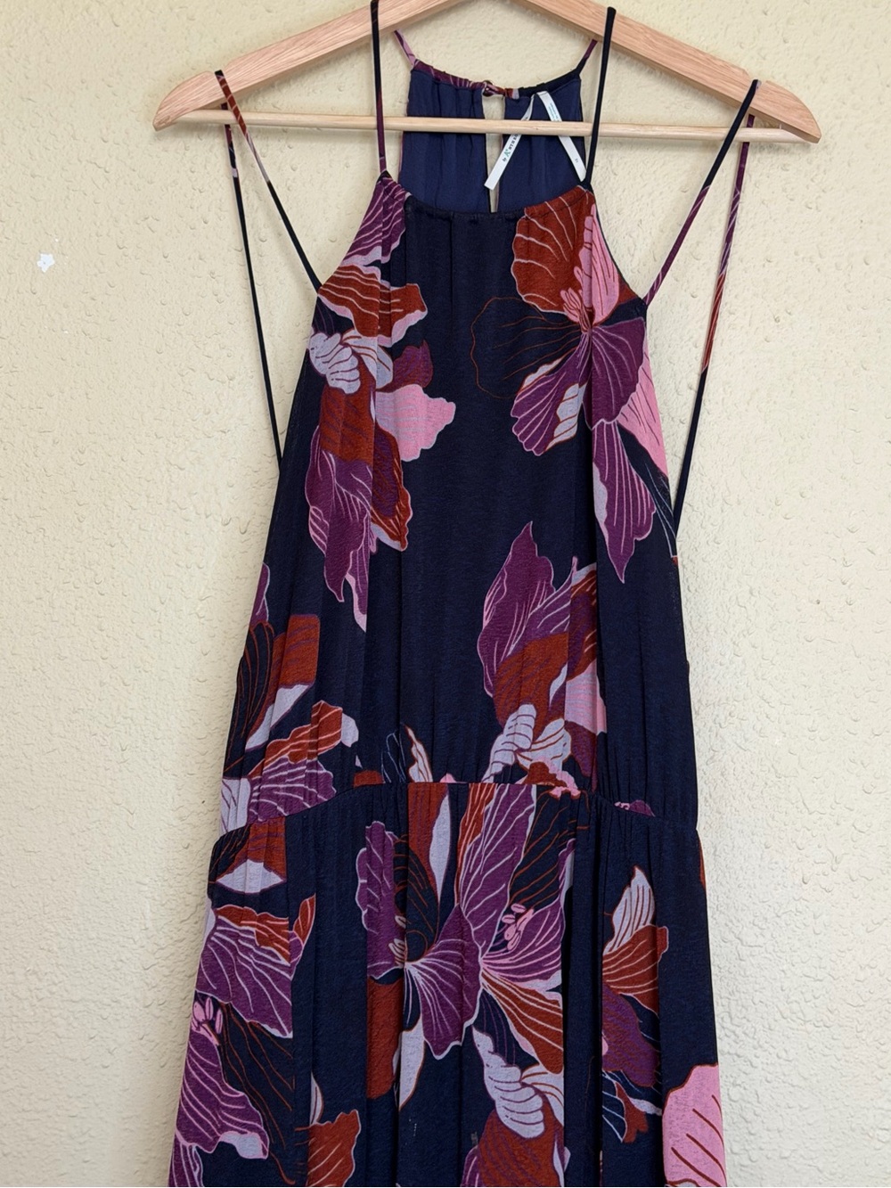 Anthropologie | Tiered Halter Maxi Dress Floral Navy Pink - Size 1X - Picture 3 of 6